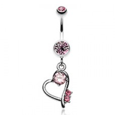 Sparkling Stone in Heart Dangle Belly Button Ring