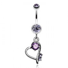 Sparkling Stone in Heart Dangle Belly Button Ring