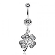 Classic Irish Four Leaf Clover Sparkle Belly Button Ring