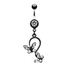 Blackline Butterfly Gem Loop Belly Button Ring