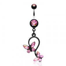 Blackline Butterfly Gem Loop Belly Button Ring