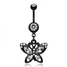 Blackline Butterfly Sparkle Belly Button Ring