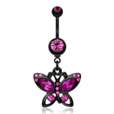 Blackline Butterfly Sparkle Belly Button Ring