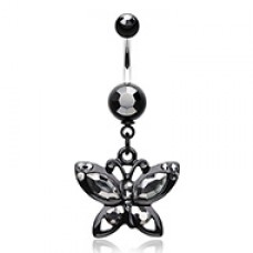 Blackline Butterfly Sparkle Belly Button Ring