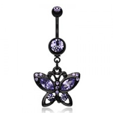 Blackline Butterfly Sparkle Belly Button Ring