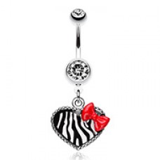 Cute Zebra Heart Red Bow Charm Belly Button Ring