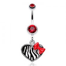Cute Zebra Heart Red Bow Charm Belly Button Ring