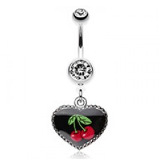 Cherries Cherry Heart Dangle Belly Button Ring
