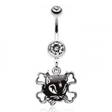 Cat Crossbones Dangle Belly Button Ring