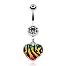 Rasta Stripe Tiger Pattern Heart Belly Button Ring