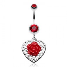 Glittering rose and Decorative Heart Belly Button Ring
