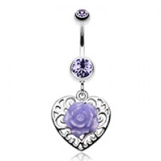 Glittering rose and Decorative Heart Belly Button Ring