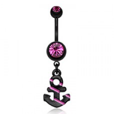 Blackline Nautical Stripe Anchor Dangle Belly Button Ring