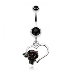 Glittering Sweet Heart with Rose Belly Button Ring