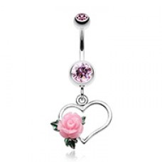 Glittering Sweet Heart with Rose Belly Button Ring
