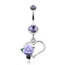 Glittering Sweet Heart with Rose Belly Button Ring