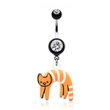 Lounging kitty Belly Button Ring