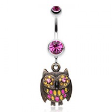 Vintage Owl Sparkle Belly Button Ring