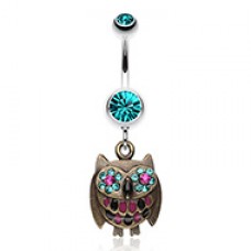 Vintage Owl Sparkle Belly Button Ring