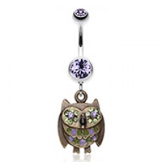 Vintage Owl Sparkle Belly Button Ring