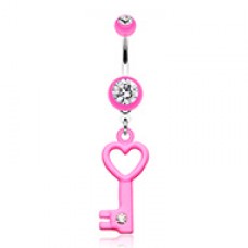 Gem Accented Heart Key Belly Button Ring