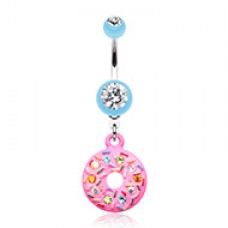 Pink Frosted Sprinkled Donut Belly Button Ring