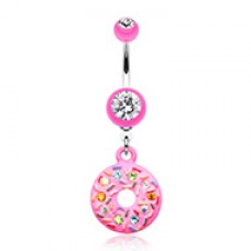 Pink Frosted Sprinkled Donut Belly Button Ring