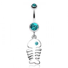 Jeweled Eye Fish Bone Belly Button Ring