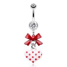 Polka Dot Heart and Bow Belly Button Ring