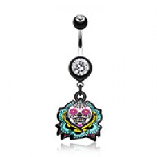 Sugar Skull Rose Belly Button Ring
