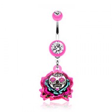 Sugar Skull Rose Belly Button Ring
