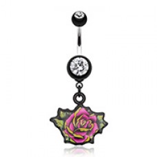 Retro Tattooed Rose Belly Button Ring