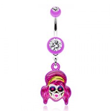 Rockabilly Sugar Skull Belly Button Ring