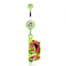 Dangling Gem Frog Belly Button Ring