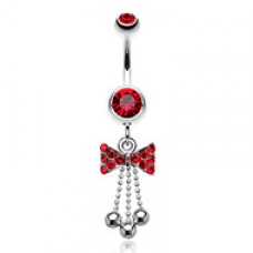 Jeweled Bow-Tie Bead Dangle Belly Button Ring