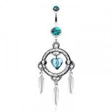 Heart Hoop Feather Dream Catcher Belly Button Ring