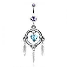 Heart Hoop Feather Dream Catcher Belly Button Ring