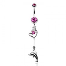 Dolphin Love Sparkle Belly Button Ring