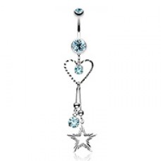 Heart & Star Sparkle Belly Button Ring