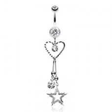 Heart & Star Sparkle Belly Button Ring