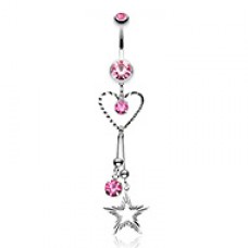 Heart & Star Sparkle Belly Button Ring
