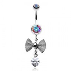 Dainty Mesh Bow Gem Sparkle Belly Button Ring