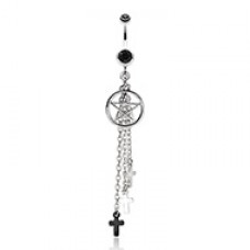 Pentagram Triple Cross Charm Dangle Belly Button Ring