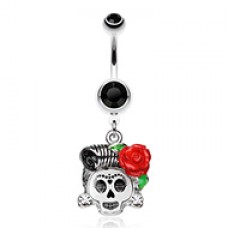 Dolled Up Sugar Skull Belly Button Ring