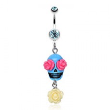 Florid Sugar Skull Dangle Belly Button Ring