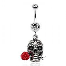 Skull Rose Beauty Belly Button Ring