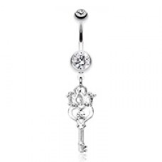 Crowned Heart Key Belly Button Ring
