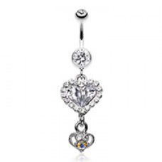 Crystal Heart in Heart Belly Button Ring