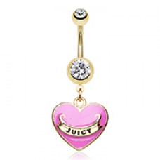Gold Juicy Banner Heart Belly Button Ring