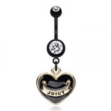 Gold Black Juicy Banner Heart Belly Button Ring